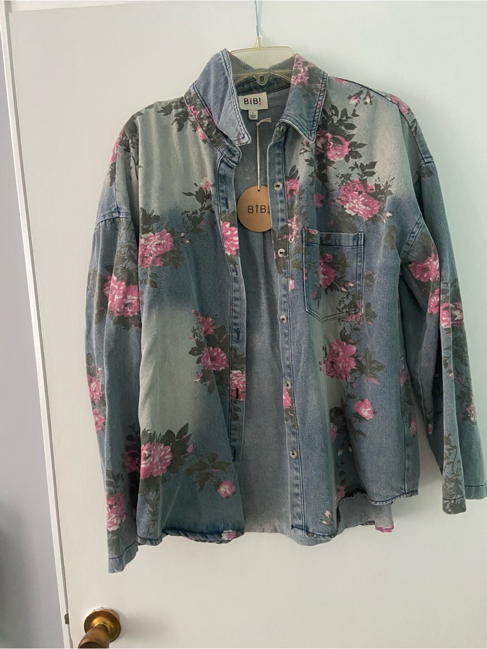 BiBi Light Blue Denim Jacket with Pink Floral Print